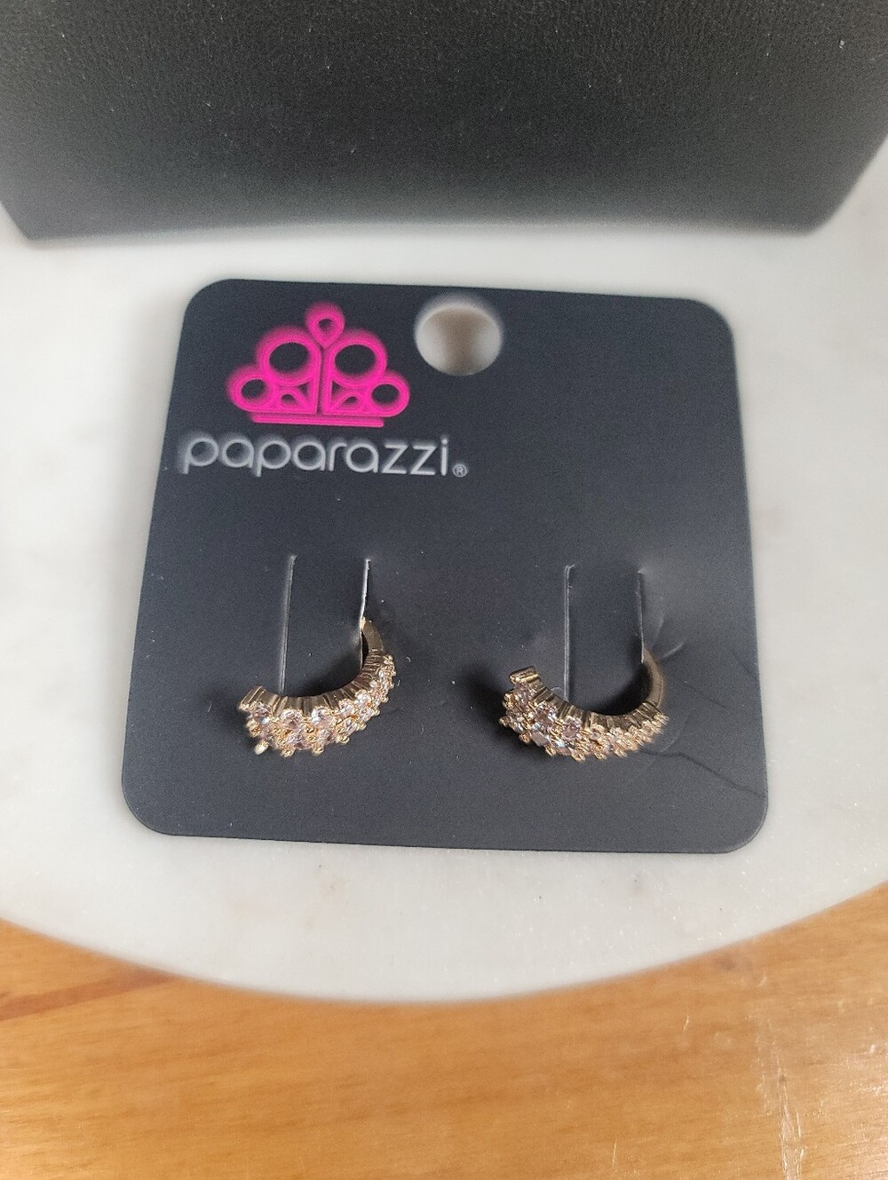 Paparazzi Gold ^ Rhinestone Cuff Earrings